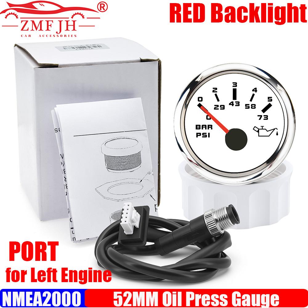 ZMFJH NMEA2000 52MM Oil Pressure Gauge M12 Plug 0-10Bar,0-145PSI Oil Press Meter PORT STBD Red LED for Marine Boat Yacht Vessel