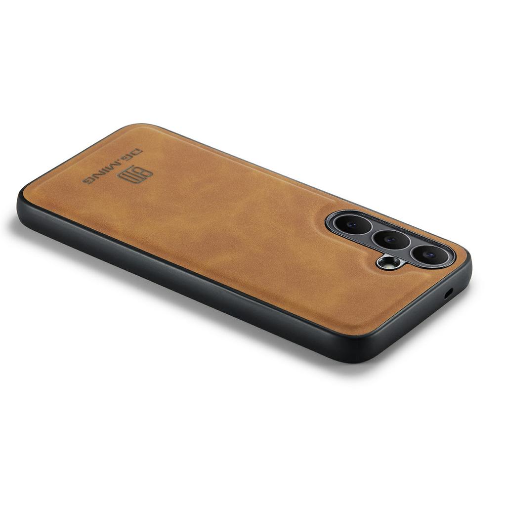 DG.MING For Samsung Galaxy S25 FE Case PU Leather Covered PC + TPU Hybrid Phone Shell