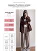 Women's Coffee Pinstripe Wool Pants: Petite 150, High-Waist, Wide/Narrow Leg, Autumn/Winter Drape