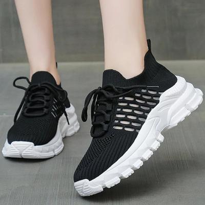 Модная женская обувь Весенне-осенние дышащие сетчатые кроссовки Женские нескользящие легкие однотонные спортивные туфли Женская повседневная обувь большого размера на шнуровке