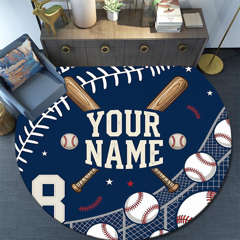 Custom Name Ball Game Graphic Round Area Rug,Carpet Rug for Living Room Bedroom Sofa Playroom Decor,Non-slip Floor Mat