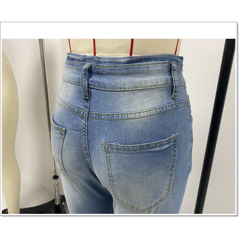 Женские джинсы Брюки с высокой талией Пэчворк Расклешенные джинсы Длинные брюки