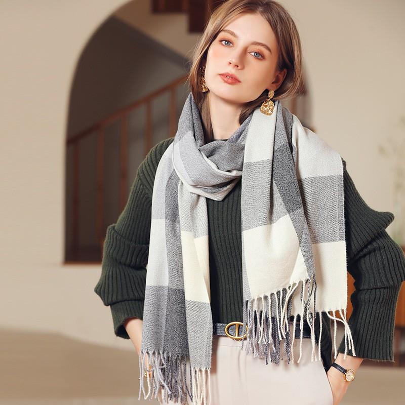 Soft Acrylic Plaid Scarf Women Winter Warm Shawl With Fringe Casual Chic Accessory