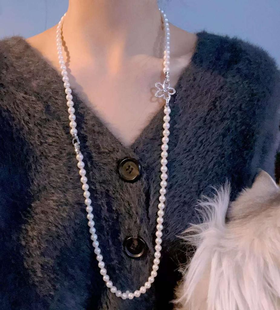 41+44CM Double-layer Leafless Collarbone Sweater Chain AAA Grade Silver Plated Trendy Freshwater Pearl Necklace Women Pearl