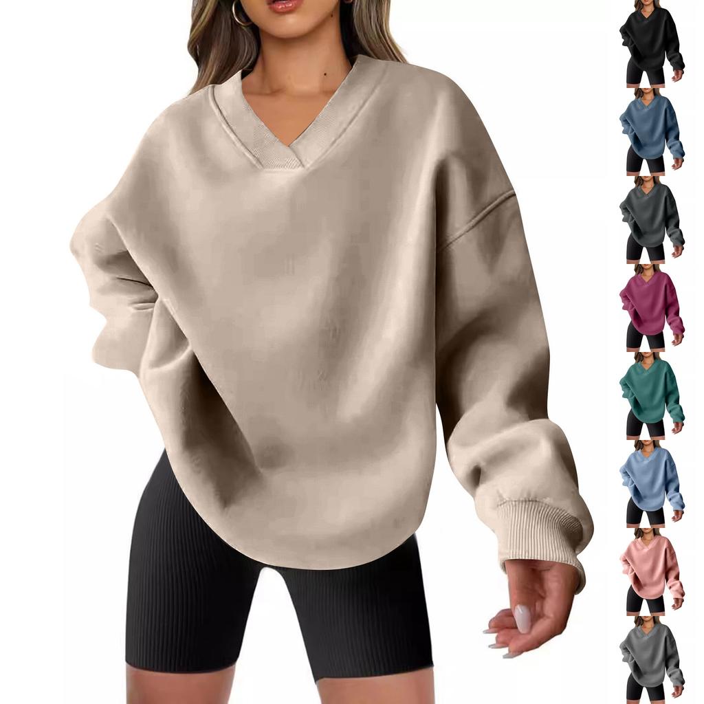 Women's Casual Fashion Solid Color Long-sleeved Loose Round Neck Sweatshirt