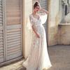 Lace Flared Sleeve Wedding Dress for Bride Deep V Neck Open Back