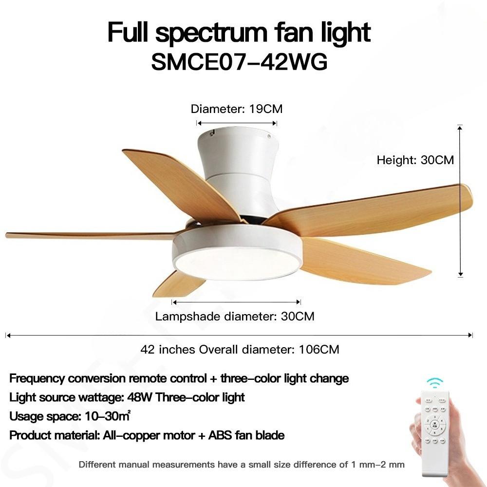 42" 52"  Lamp Frequency Conversion Remote Control Ceiling Fan Light Balcony Fan Ceiling Fan With Light LED Full Spectrum Fan