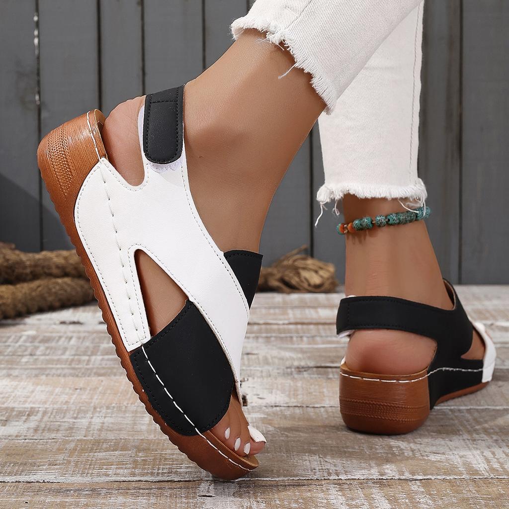Mix Color Wedge Sandals for Women Summer Comfortable Non Slip Beach Shoes Woman PU Leather Platform Roman Sandalias Mujer