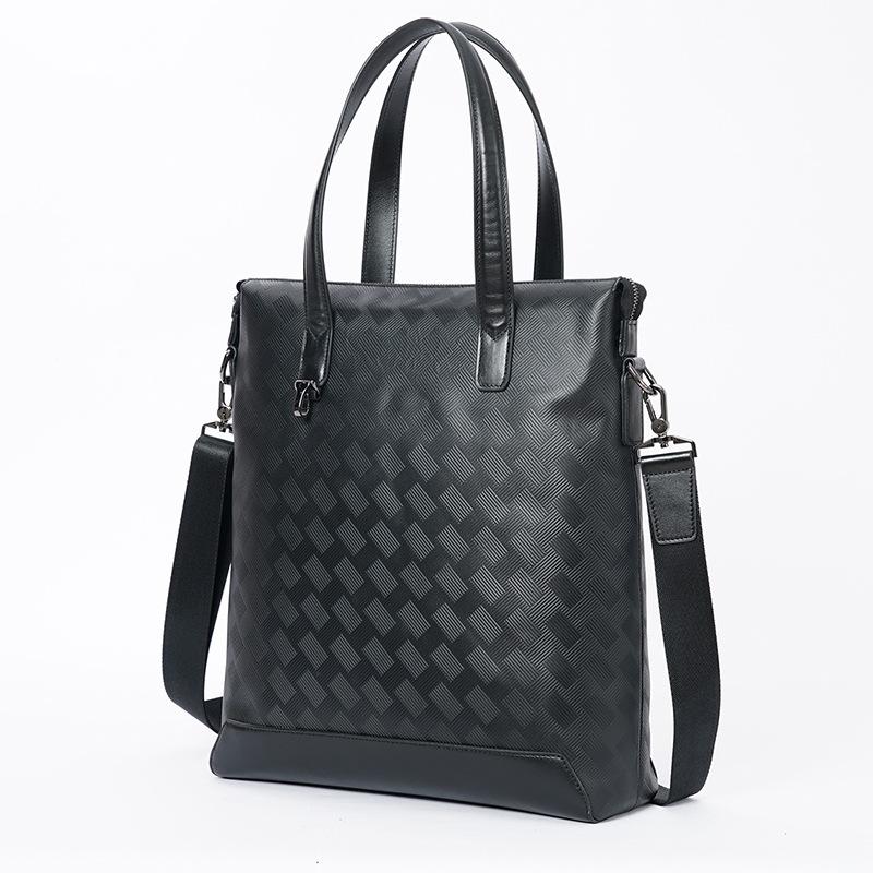 Мужская вертикальная модная деловая сумка из натуральной кожи, большая вместительная сумка через плечо в клетку