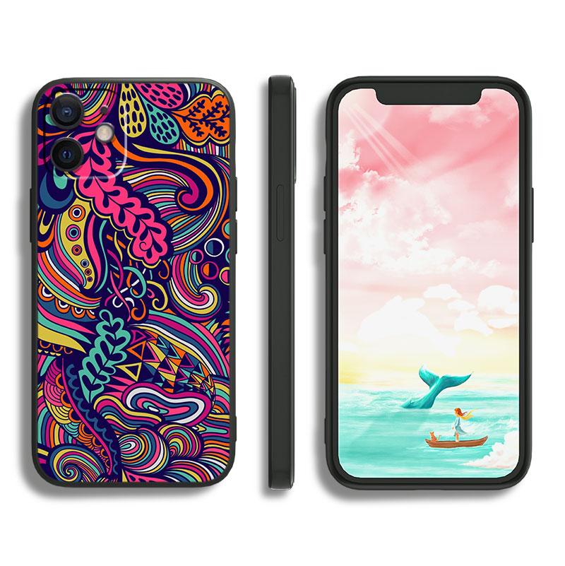 Красочные цветочные листья для Apple iPhone 11 12 13 Max Mini 7 8 X XR XS Pro Plus черный роскошный силиконовый мягкий чехол для телефона