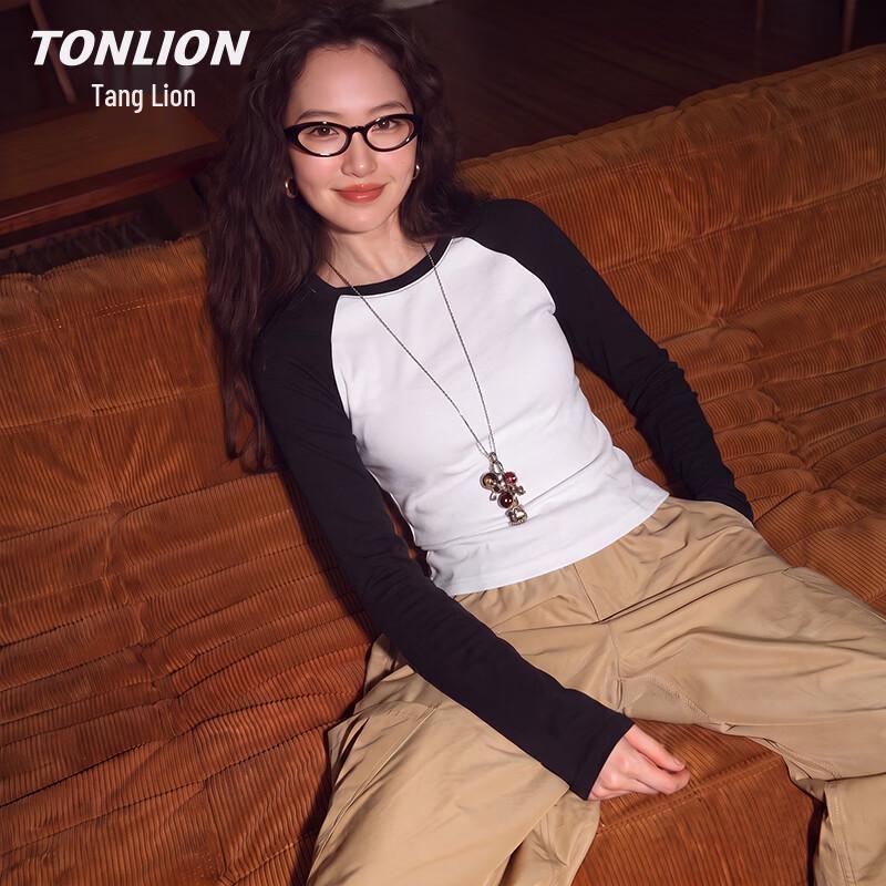 Женская облегающая футболка TonLion с цветовыми блоками и длинным рукавом
