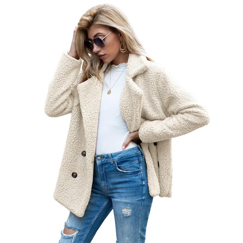 Plus Size Autumn and Winter Women's Button Fur Coat Lapel Loose Fleece Coat