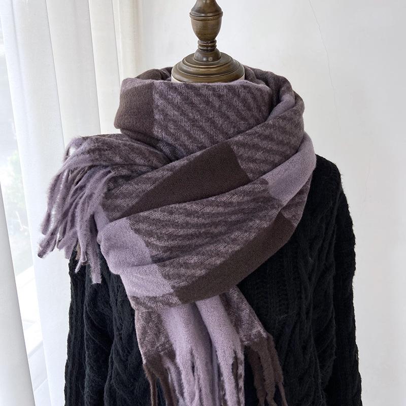 Wool Plaid Scarf for Women's Winter Warmth, Versatile Shawl, Birthday Gift, Holiday Gift, Pure Wool Scarf