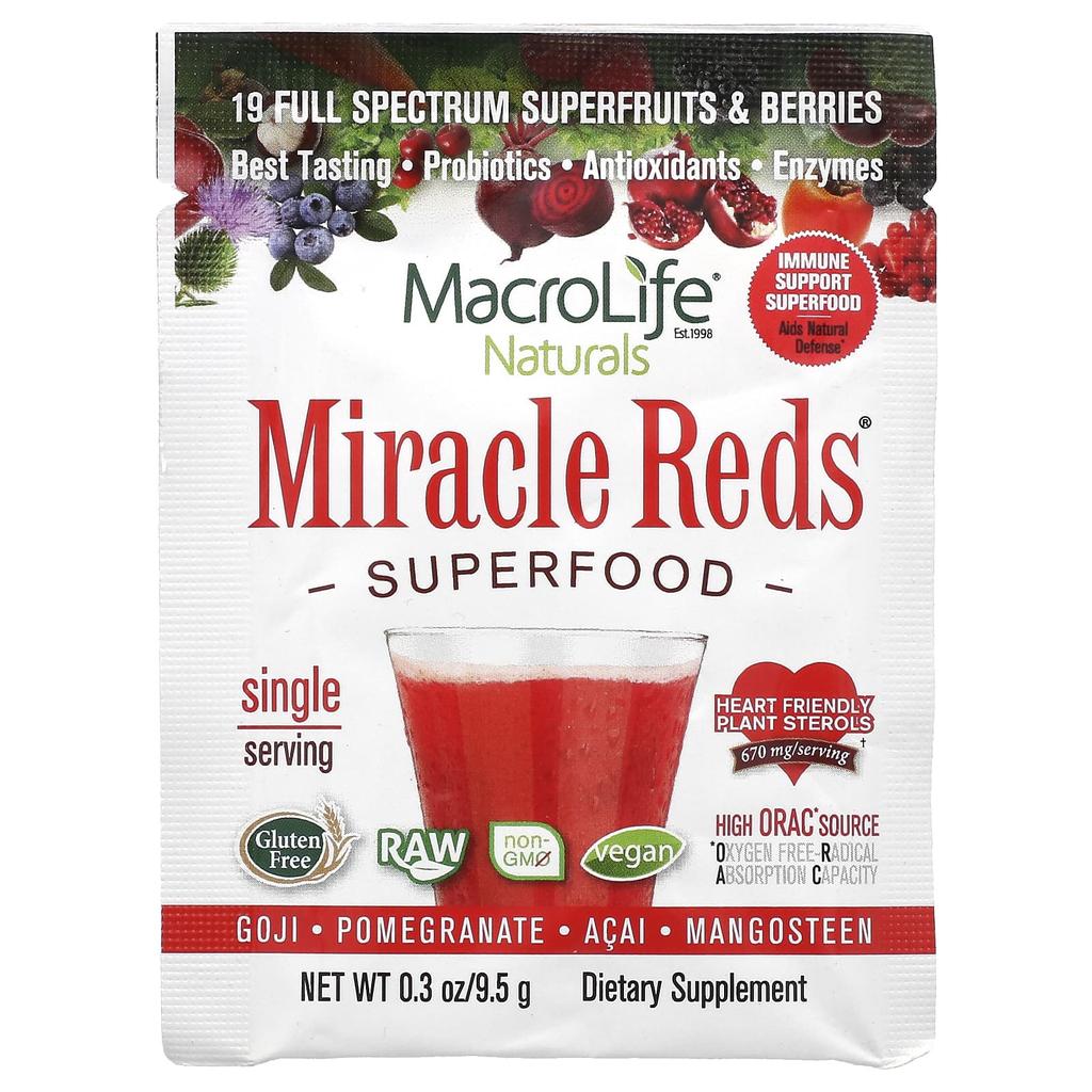 Macrolife Naturals Miracle Reds, Superfood, Goji Berry, Pomegranate, Acai, Mangosteen, 0.3 Oz (9.5 G)