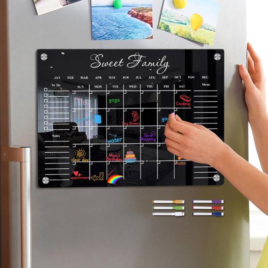 Магнитная акриловая доска для холодильника, разборчивый черный текст с 6 стираемыми маркерами, легко читаемая доска-еженедельник