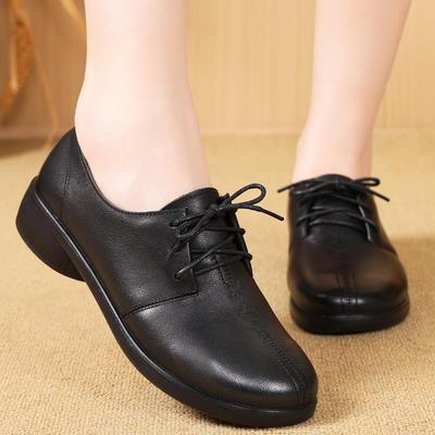 Женские балетки из натуральной кожи с мягкой подошвой, нескользящие, на шнуровке, больших размеров, с круглым носком, в осеннем стиле.