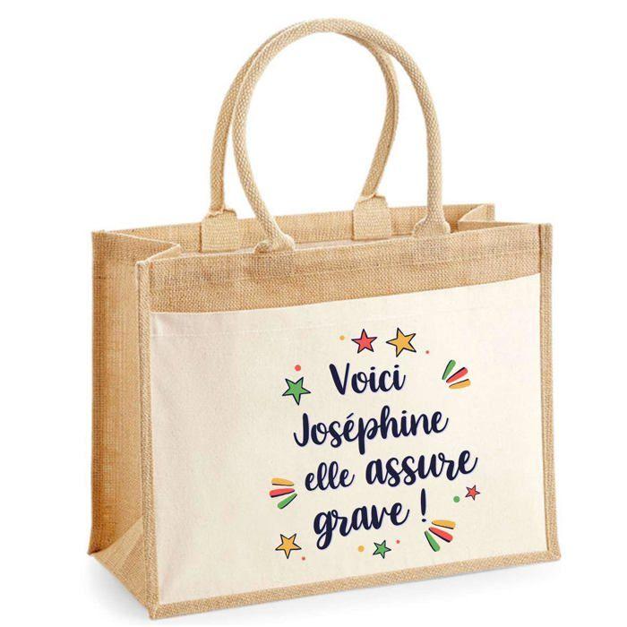 Sac cabas - PLANETEE - jute avec poche Joséphine elle assure grave ! - Jute naturel - 43x33 cm - Imprimé en France