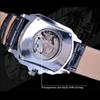 Forsining New Top Men's Watch Hollow Square Automatic Mechanical Watch Men's Watch Men's Belt Watch Blue Needle Watch
