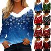 Women's T Shirt Tee Christmas Print Shirt Long Sleeve Party Christmas Fleece Collar V Neck Top