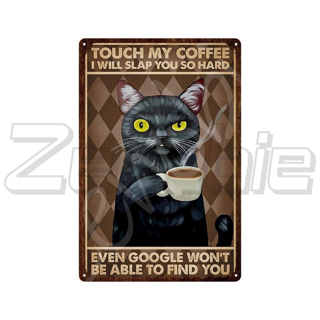 Металлическая вывеска Настенный декор Кот и кофейная банка Знак с текстом Вот что я делаю Я пью кофе Я ненавижу людей и Я знаю вещи Табличка