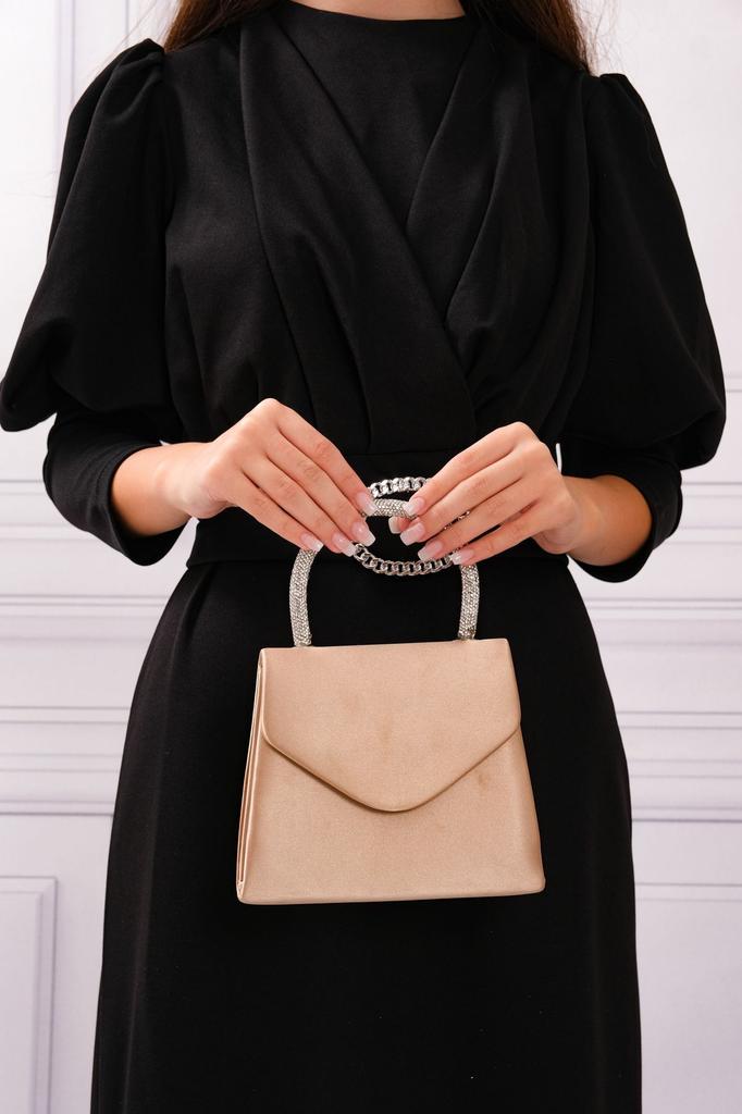 Women's Stylish and Useful Evening Dress Bag Women's Nude Satin Evening Dress Shoulder Bag with Stone Holding Detail