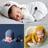 Newborn Baby Photography Prop Footed Romper Button Overalls Hat Set