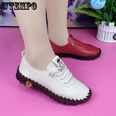 Одиночная обувь. Удобные кожаные туфли на плоской подошве со шнуровкой. Женские туфли на мягкой подошве с коровьим сухожилием. Туфли в стиле ретро с круглым носком. Неглубокая весна-осень.