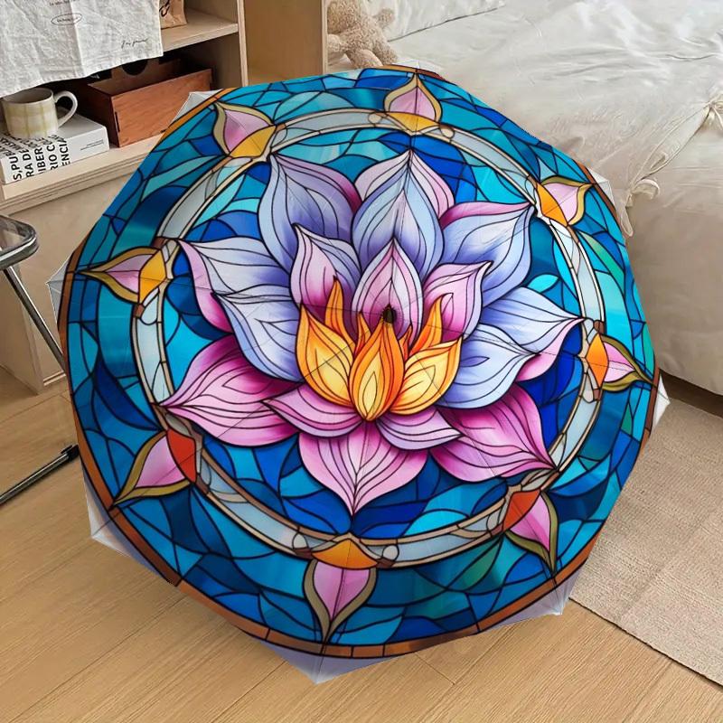 1pc Stained Glass Lotus Mandala Umbrella with Plastic Handle,Suitable for All Seasons Home Travel Outdoor UmbrellaDD323