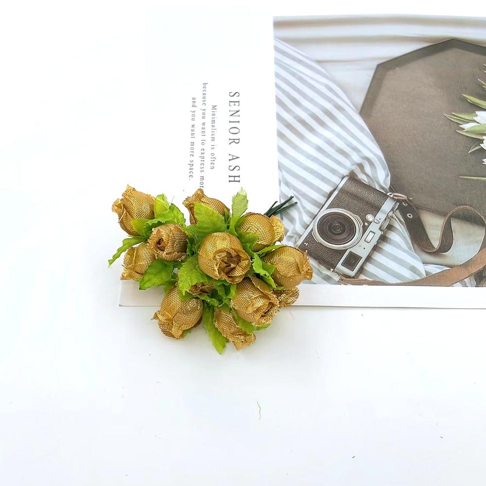 12 шт./лот Искусственные цветы Шелковая роза Мини-букет Рождество Дом Свадьба Новый год DIY Украшение подарочной коробки Поддельные растения