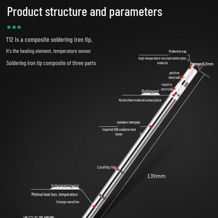 T12 Round Tip Integrated External Heat Soldering Iron Tip Hanqi Accessories