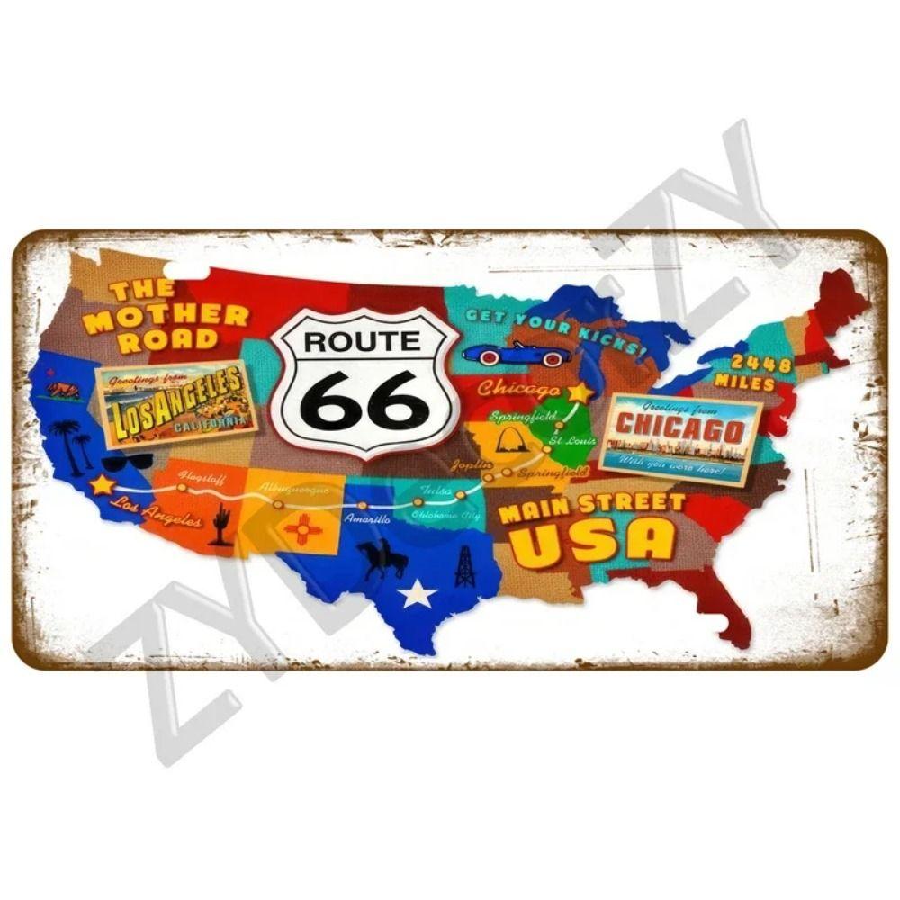 Винтажный Металлический Жестяной Знак Route 66 Машины Декор для Бара, Клуба, Шиномонтажа