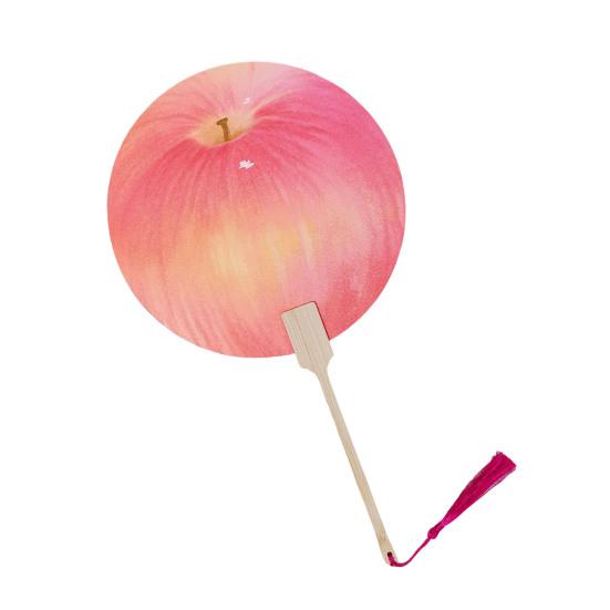 Fruit Print Fan with Wooden Long Handle Portable Lightweight Outdoor Travel Camping Picnic Summer Handheld Round Paper Fan