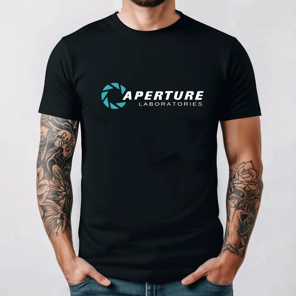 Мужская женская футболка Portal 2 Логотип Aperture Laboratories Мужская футболка Одежда для фанатов видеоигр Хлопковая футболка с коротким рукавом