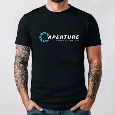 Мужская женская футболка Portal 2 Логотип Aperture Laboratories Мужская футболка Одежда для фанатов видеоигр Хлопковая футболка с коротким рукавом