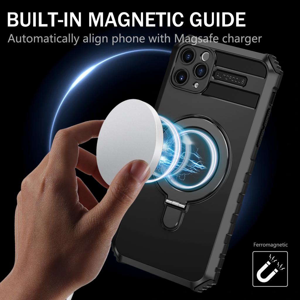 For iPhone 11 Pro Case Magnetic PC+TPU Phone Cover with Ring Kickstand