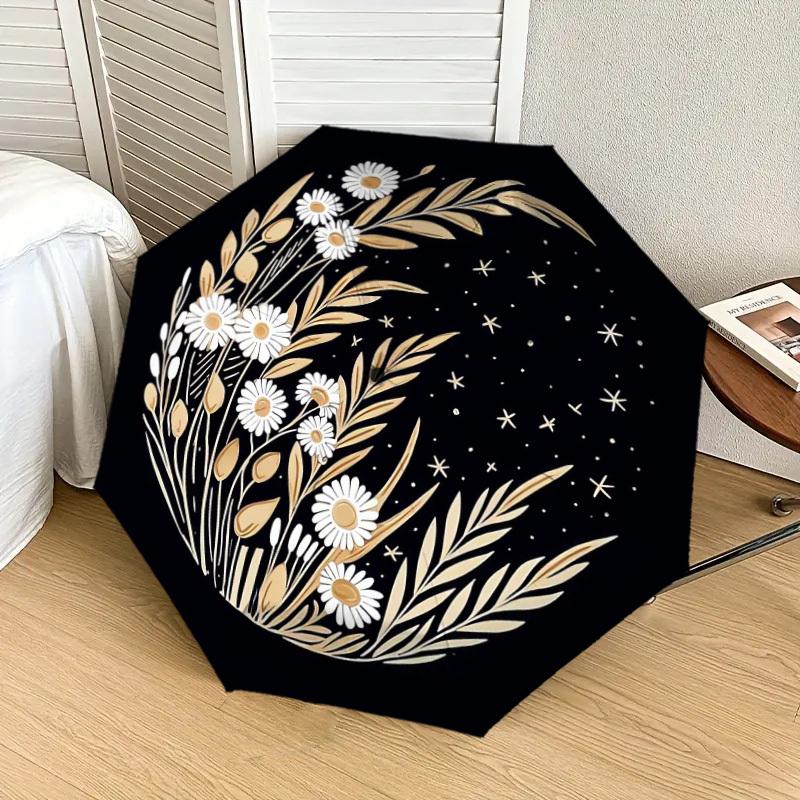 1pc Starry Night Floral Illustration Umbrella with Plastic Handle,Suitable for All Seasons Home Travel Outdoor UmbrellaDD1628