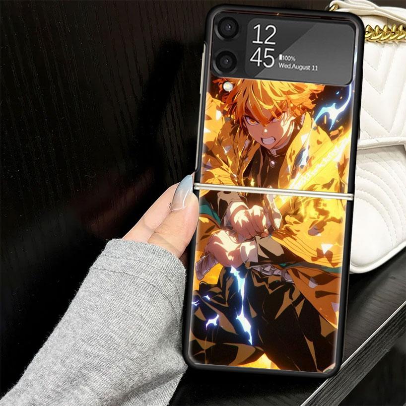 Агацума Дзэницу Убийцы Демонов Чехол для Samsung Galaxy Z Flip7 Flip6 Flip5 Flip4 Flip3 5G Жесткий Корпус Телефона Z Flip 7 6 5 4 3 Черный