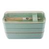 900Ml Healthy Material Lunch Box 3 Layer Wheat Straw Bento Boxes Microwave Dinnerware Food Storage Container Lunchbox Green-A21R