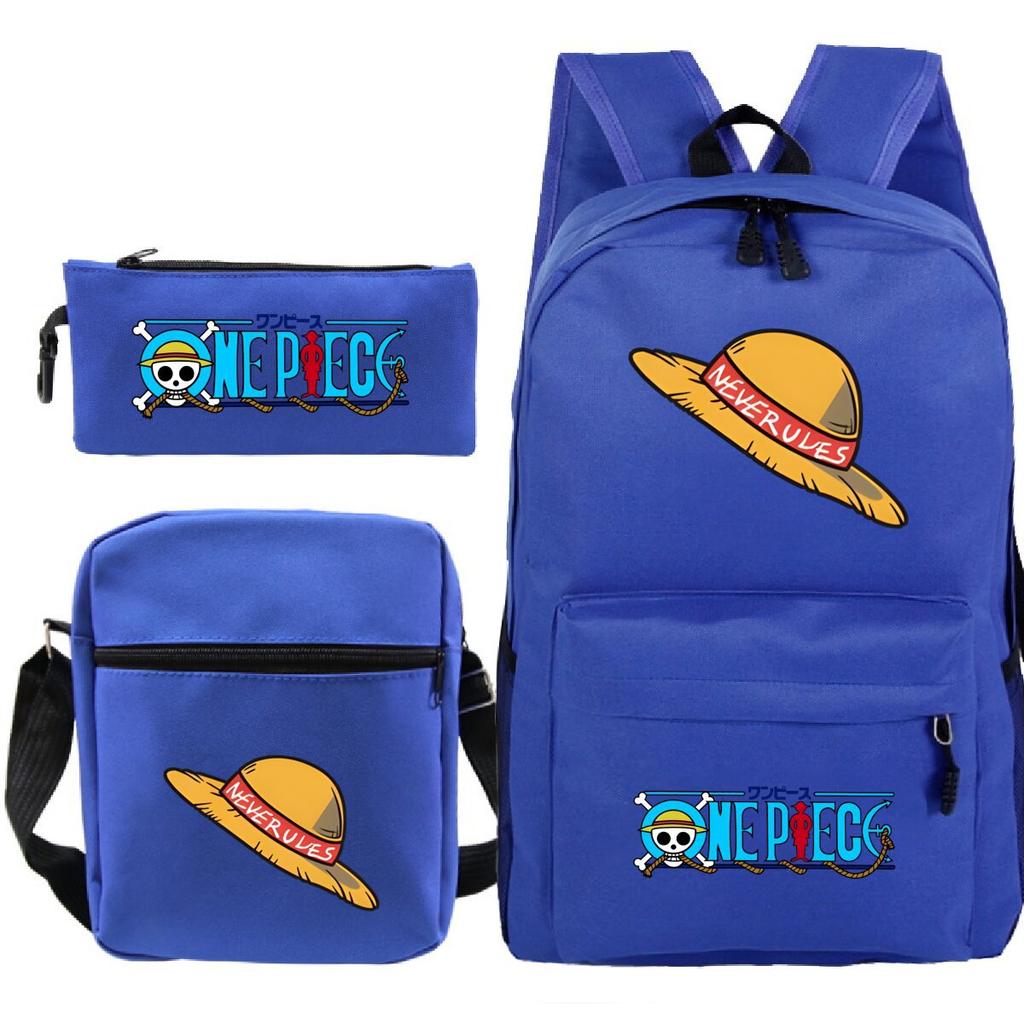 New Animation One Piece Printed Backpack for Primary and Secondary School Students Large Capacity School Bag Combination Three-piece Set
