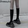 Мода Платформа Женские сапоги до колена Модные сапоги Slip On Knight Длинные сапоги Квадратные каблуки Осень Зима Женская обувь
