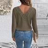 Women's Casual V-Neck Hollow Solid Color Long Sleeve Top
