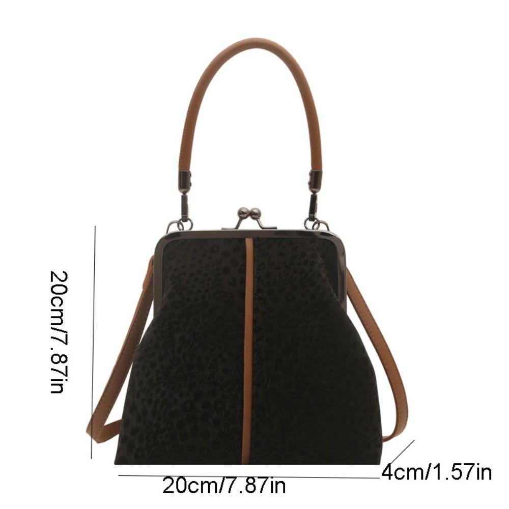 Large Capacity Kiss Lock Shoulder Bag Leopard Print Vintage Handbag Crossbody Bag Shopping