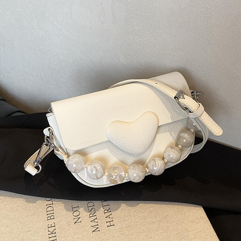 Fashion Beaded Single Shoulder Bags Women's Texture Leather Party Crossbody Bag Sweet Ladies Simple Square Handbags Trend