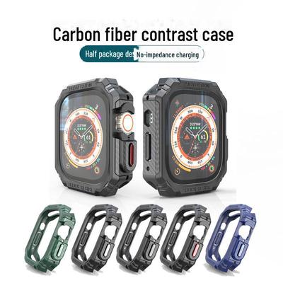 Чехол Armor Case с текстурой из углеродного волокна для Apple Watch Ultra/9 – защитное контрастное полупокрытие