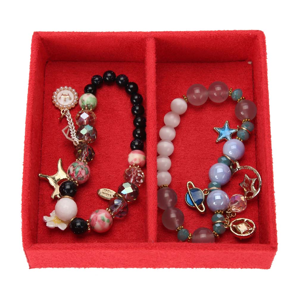 Деревянный красный однотонный трехслойный футляр для хранения ювелирных изделий