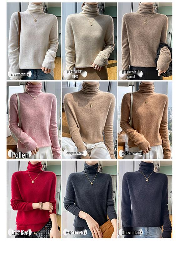 Women's High Neck Wool Pullover Sweater - Long Sleeve, Warm Knitwear for Autumn & Winter