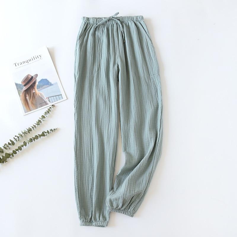 Japanese-style New Spring And Summer Women's Trousers 100% Cotton Crepe Cloth Large Size Color Tie Pants Casual Pants Home Pants