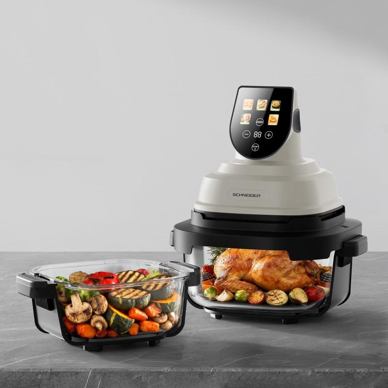 Schneider - Crispi - Or - Beige - Friteuse à Air Panoramique - 1500w - 2 Bacs Verre