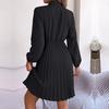 Элегантное осенне-зимнее женское платье на шнуровке с высокой талией, длинным рукавом и плиссировкой, однотонное
