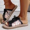 Women Slippers On Sale 2024 Summer Open Toe Flat Slippers Sweet Crystal Bing Mesh Lady Shoes Comfort Breath Lace Up Shoe Zapatos